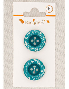 Card of 2 turquoise buttons 20 mm 4 holes - Rolled edge terrazzo