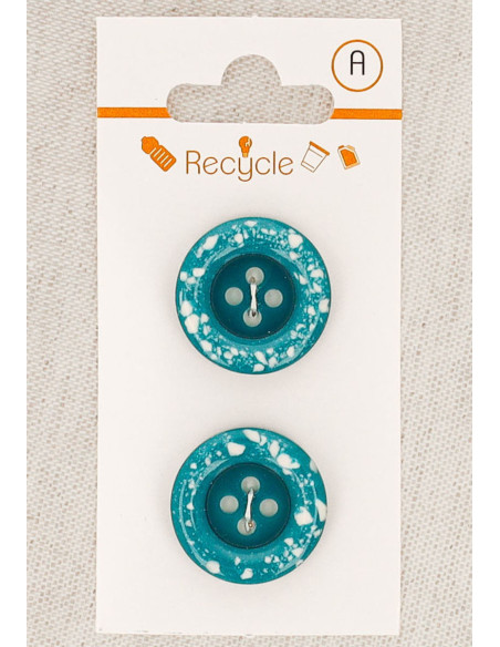 Card of 2 turquoise buttons 20 mm 4 holes - Rolled edge terrazzo