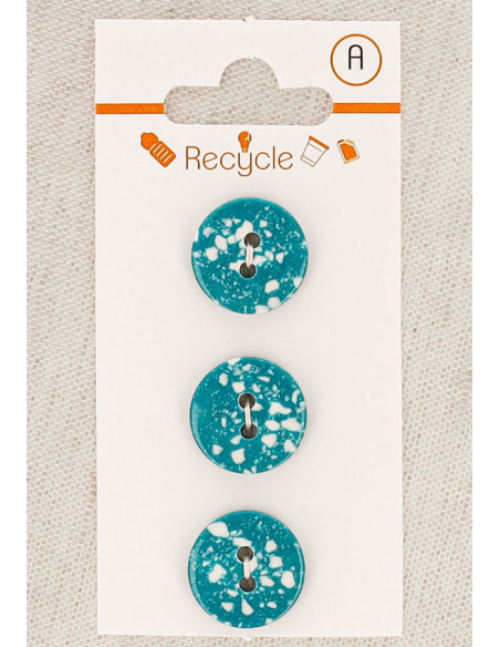 Card of 3 turquoise buttons 15 mm 2 holes - Terrazzo