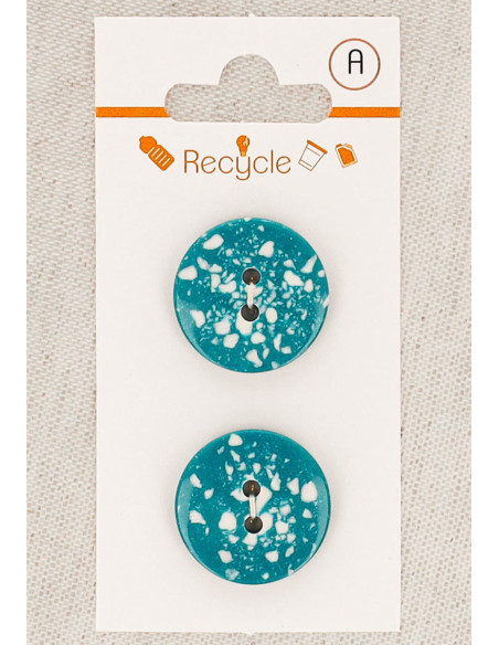 Card of 2 turquoise buttons 20 mm 2 holes - Terrazzo