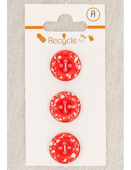 Card of 3 red buttons 15 mm 4 holes - Rolled edge terrazzo