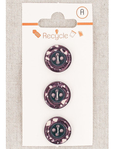 Card of 3 purple buttons 15 mm 4 holes - Rolled edge terrazzo