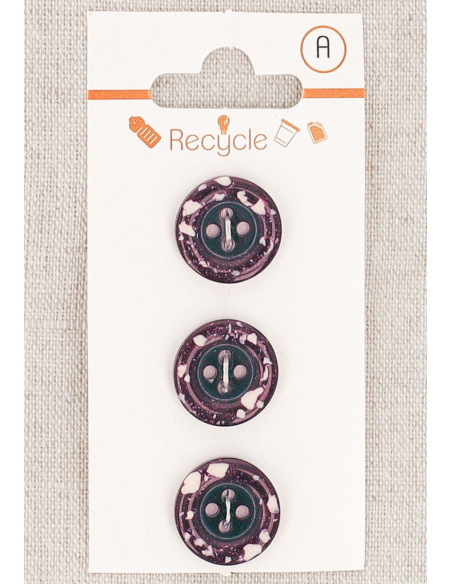 Card of 3 purple buttons 15 mm 4 holes - Rolled edge terrazzo