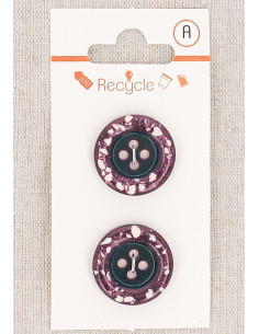 Card of 2 purple buttons 20 mm 4 holes - Rolled edge terrazzo