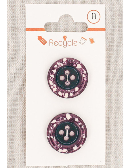 Card of 2 purple buttons 20 mm 4 holes - Rolled edge terrazzo