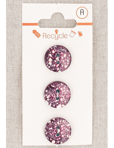 Card of 3 purple buttons 15 mm 2 holes - Terrazzo