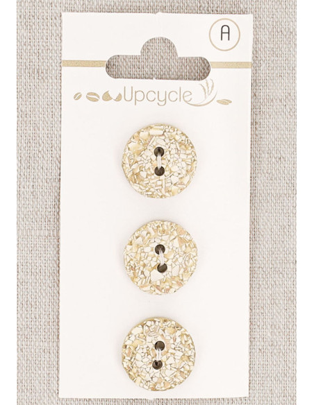 Card of 3 beige 15 mm 2-hole buttons - Speckled