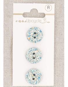 Card of 3 turquoise buttons 15 mm 2 holes - Speckled