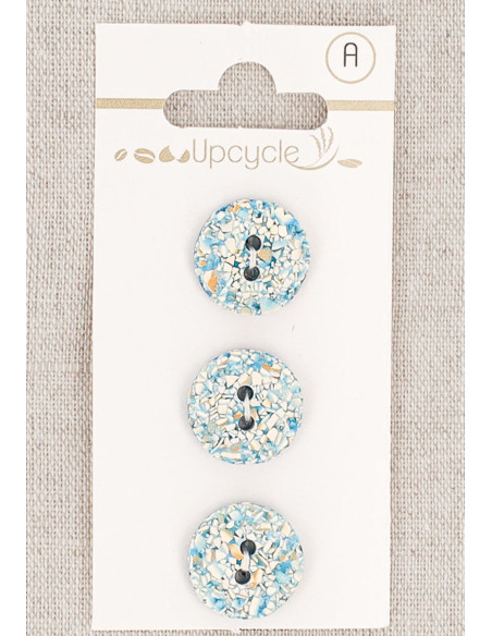 Card of 3 turquoise buttons 15 mm 2 holes - Speckled