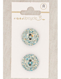 Card of 2 turquoise buttons 18 mm 2 holes - Speckled