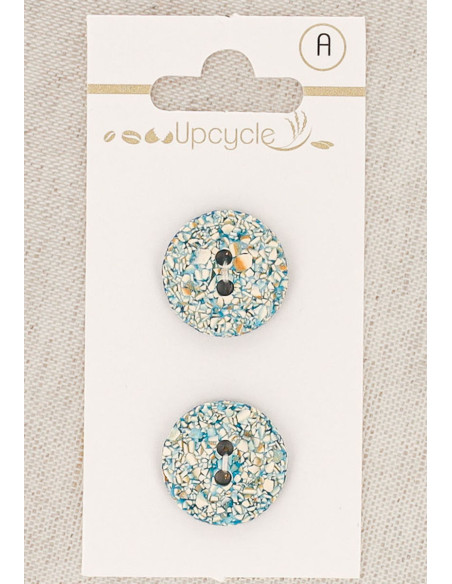 Card of 2 turquoise buttons 18 mm 2 holes - Speckled