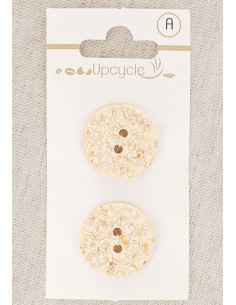 Card of 2 ecru buttons 20 mm 2 holes - Speckled
