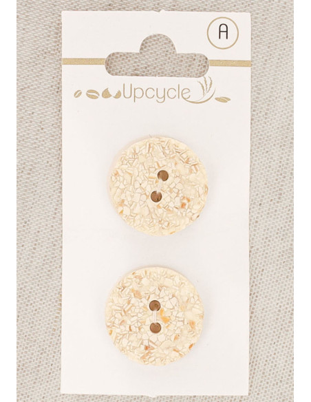 Card of 2 ecru buttons 20 mm 2 holes - Speckled
