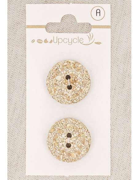 Card of 2 beige buttons 20 mm 2 holes - Speckled