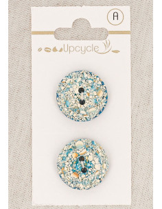 Card of 2 turquoise buttons 20 mm 2 holes - Speckled