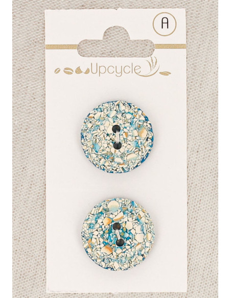 Card of 2 turquoise buttons 20 mm 2 holes - Speckled