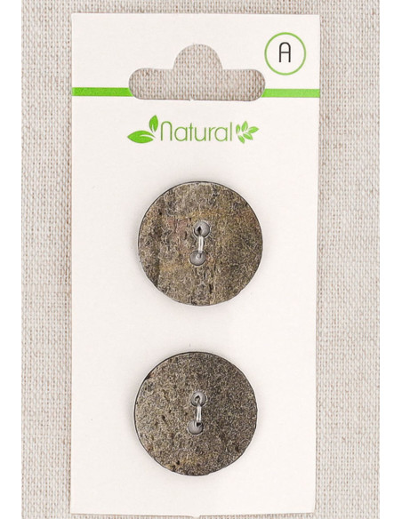 Card of 2 gray buttons 20 mm 2 holes - Textured