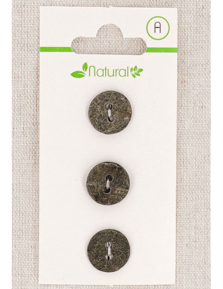 Card of 3 gray buttons 13 mm 2 holes - Textured