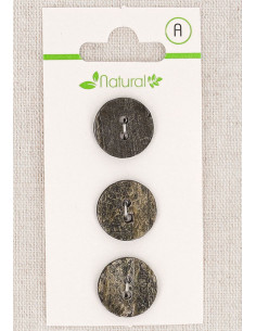 Card of 3 gray buttons 15 mm 2 holes - Textured