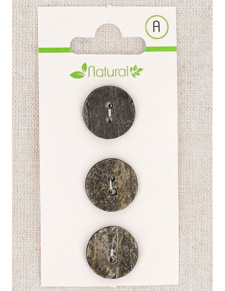 Card of 3 gray buttons 15 mm 2 holes - Textured