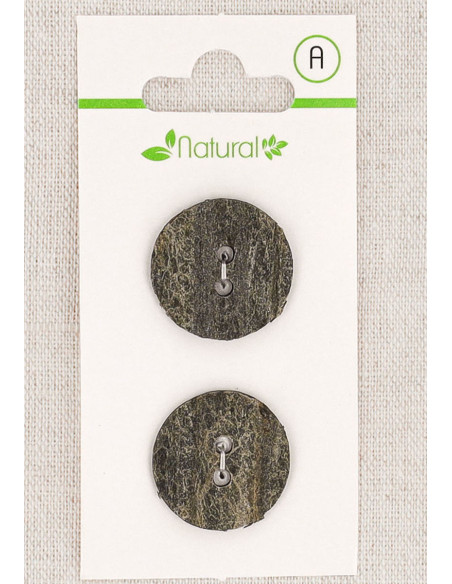 Card of 2 gray buttons 20 mm 2 holes - Textured