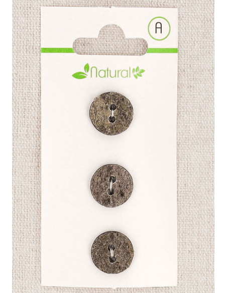 Card of 3 gray buttons 13 mm 2 holes - Textured