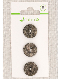 Card of 3 gray buttons 15 mm 2 holes - Textured