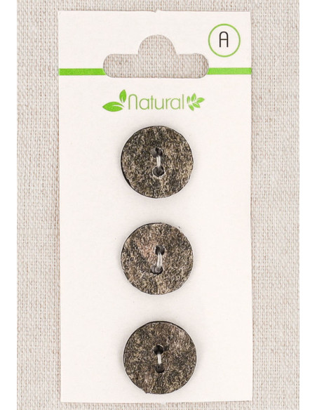 Card of 3 gray buttons 15 mm 2 holes - Textured