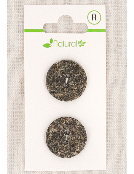 Card of 2 gray buttons 20 mm 2 holes - Textured