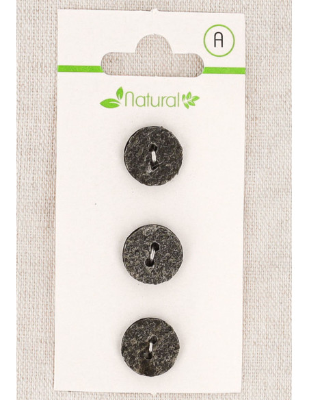Card of 3 gray buttons 13 mm 2 holes - Textured