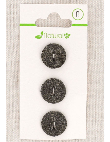 Card of 3 gray buttons 15 mm 2 holes - Textured