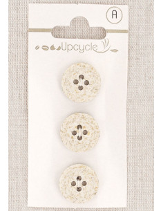 Card of 3 ecru buttons 15 mm 4 holes - Rice grains