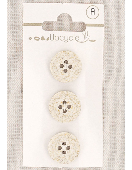Card of 3 ecru buttons 15 mm 4 holes - Rice grains