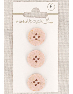 Card of 3 pink 15 mm 4-hole buttons - Rice grains