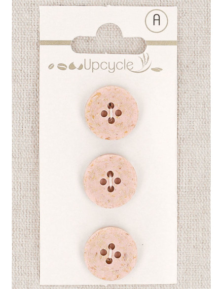 Card of 3 pink 15 mm 4-hole buttons - Rice grains
