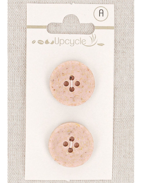 Card of 2 pink buttons 20 mm 4 holes - Rice grains