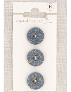 Card of 3 blue buttons 15 mm 4 holes - Rice grains