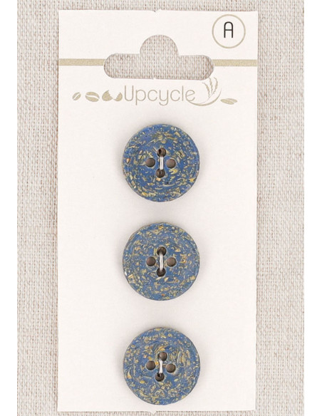 Card of 3 blue buttons 15 mm 4 holes - Rice grains