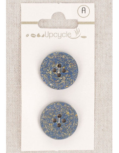 Card of 2 blue buttons 20 mm 4 holes - Rice grains