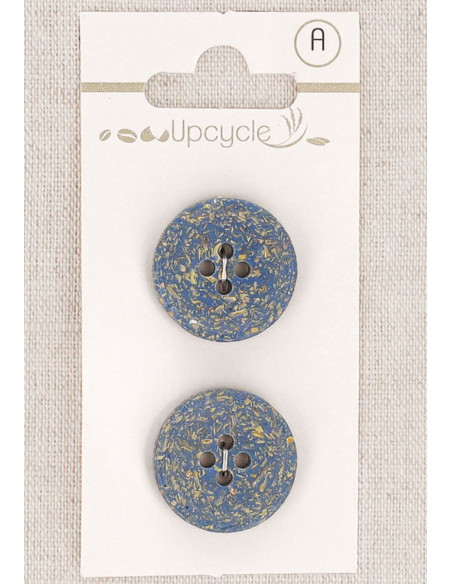 Card of 2 blue buttons 20 mm 4 holes - Rice grains