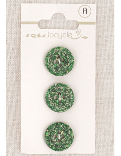 Card of 3 green 15 mm 4-hole buttons - Rice grains