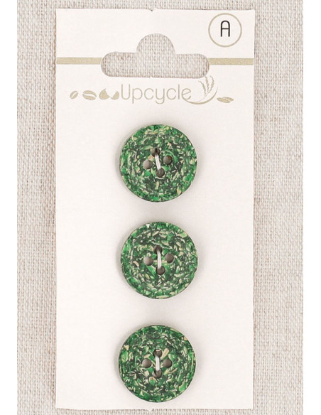 Card of 3 green 15 mm 4-hole buttons - Rice grains