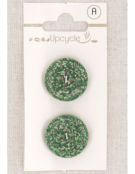 Card of 2 green 20 mm 4-hole buttons - Rice grains