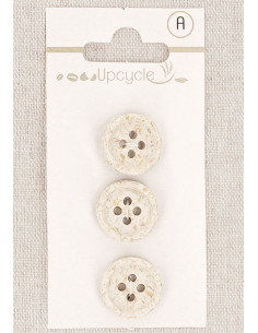 Card of 3 ecru buttons 15 mm 4 holes - Rolled rice grains