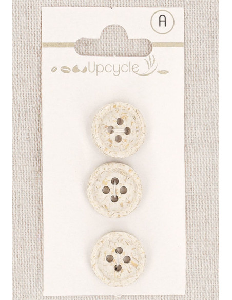 Card of 3 ecru buttons 15 mm 4 holes - Rolled rice grains
