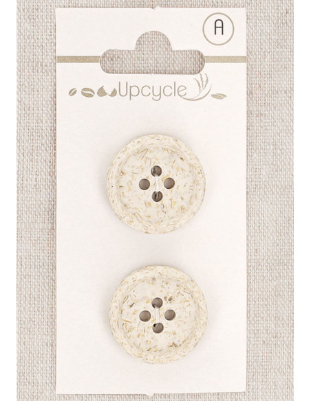 Ecru 2-button card 20 mm 4 holes - Rolled rice grains