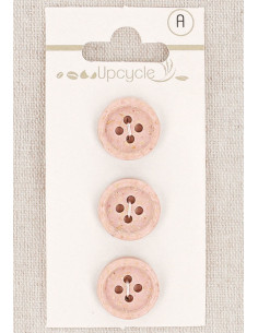 Card of 3 pink buttons 15 mm 4 holes - Rolled rice grains