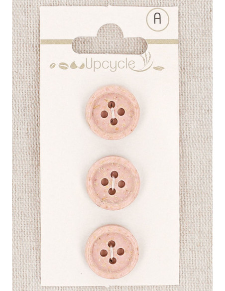 Card of 3 pink buttons 15 mm 4 holes - Rolled rice grains
