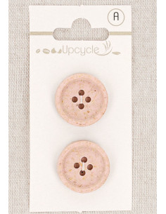 Card of 2 pink buttons 20 mm 4 holes - Rolled rice grains