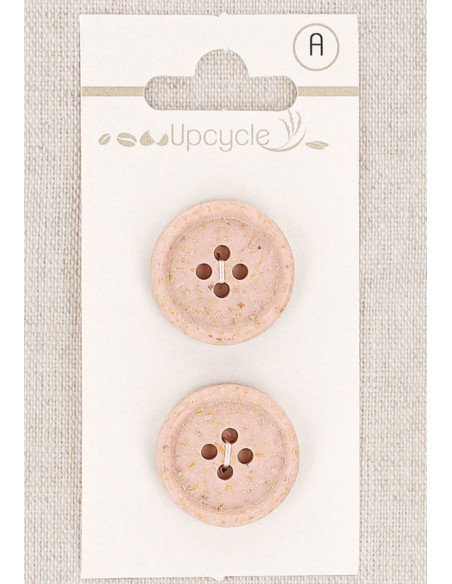 Card of 2 pink buttons 20 mm 4 holes - Rolled rice grains